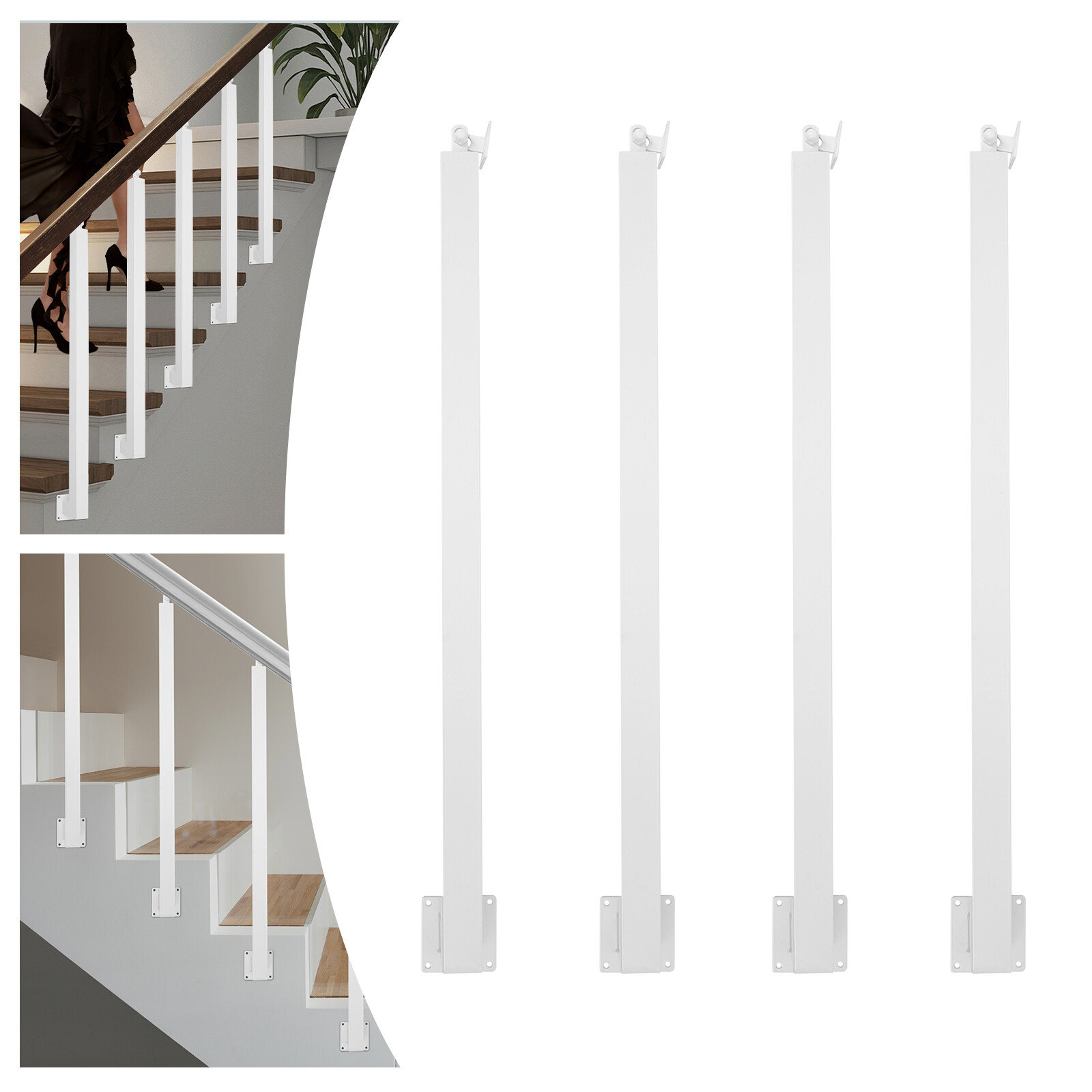 Square Stair Baluster Posts - Durable Metal Railing Decor for Stairs, White