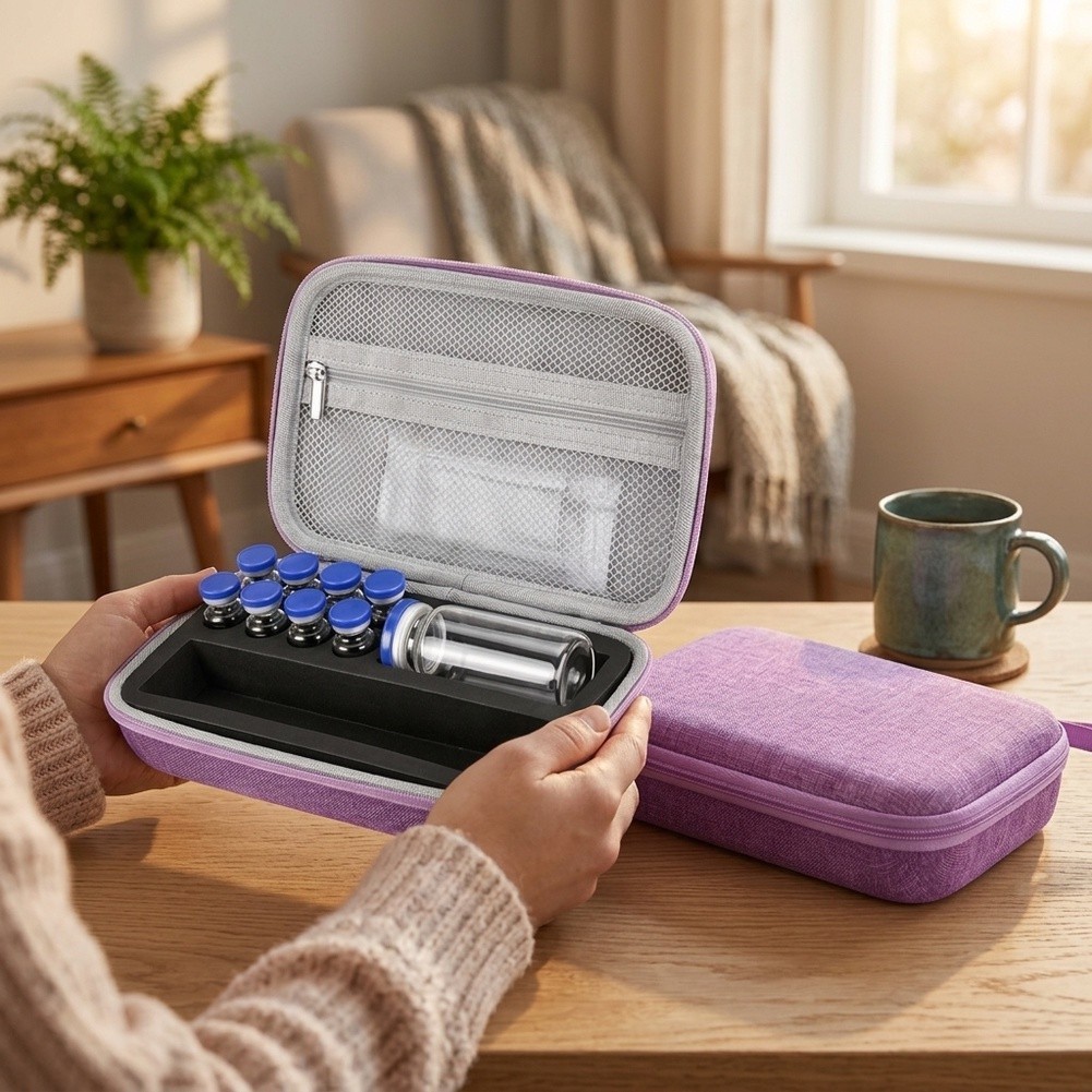 Peptide Vial Carrier 20x13x5cm Fabric+EVA Storage Case for Daily and Travel Use