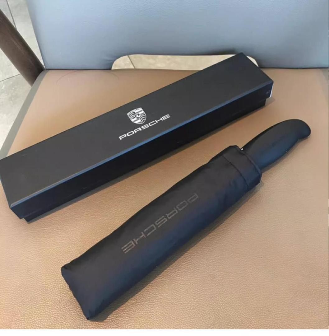 Porsche Black Folding Umbrella Auto Open Compact with Box