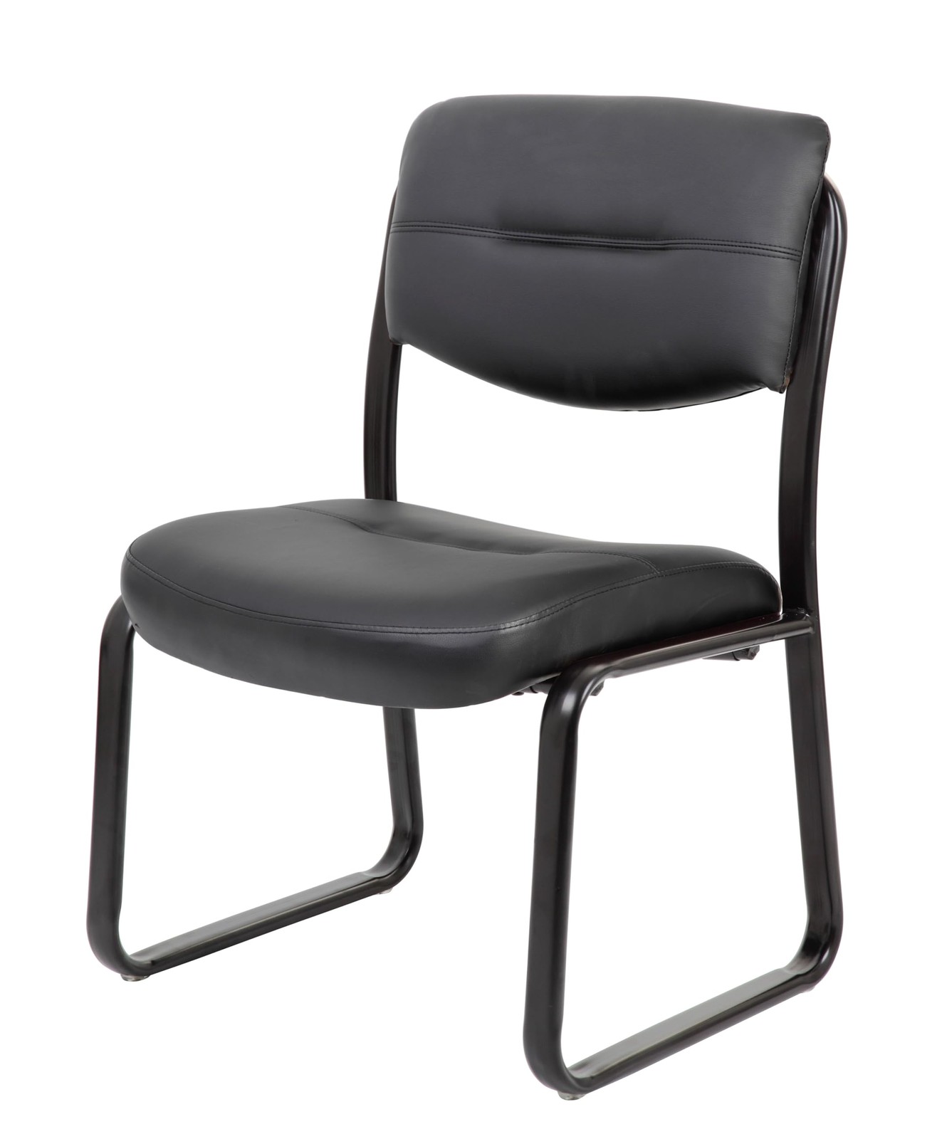 Leather Sled Base Side Chair in Black