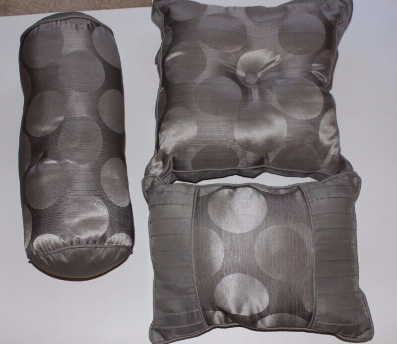 3 Pale Grey Satin Decorator Pillows 1 Square 1 Oblong 1 Rectangular Decorative