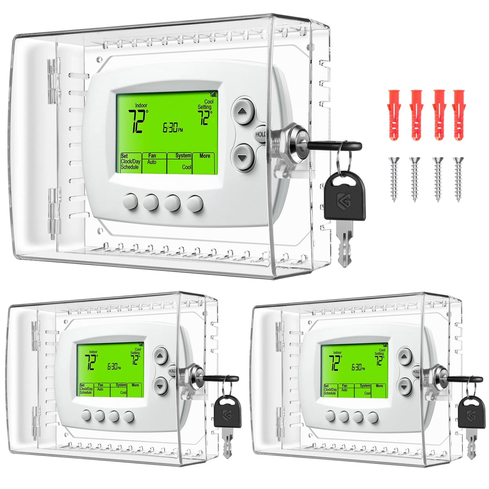 TRJ 3 PCS Large Thermostat Lock Box with Key, Clear Transparent