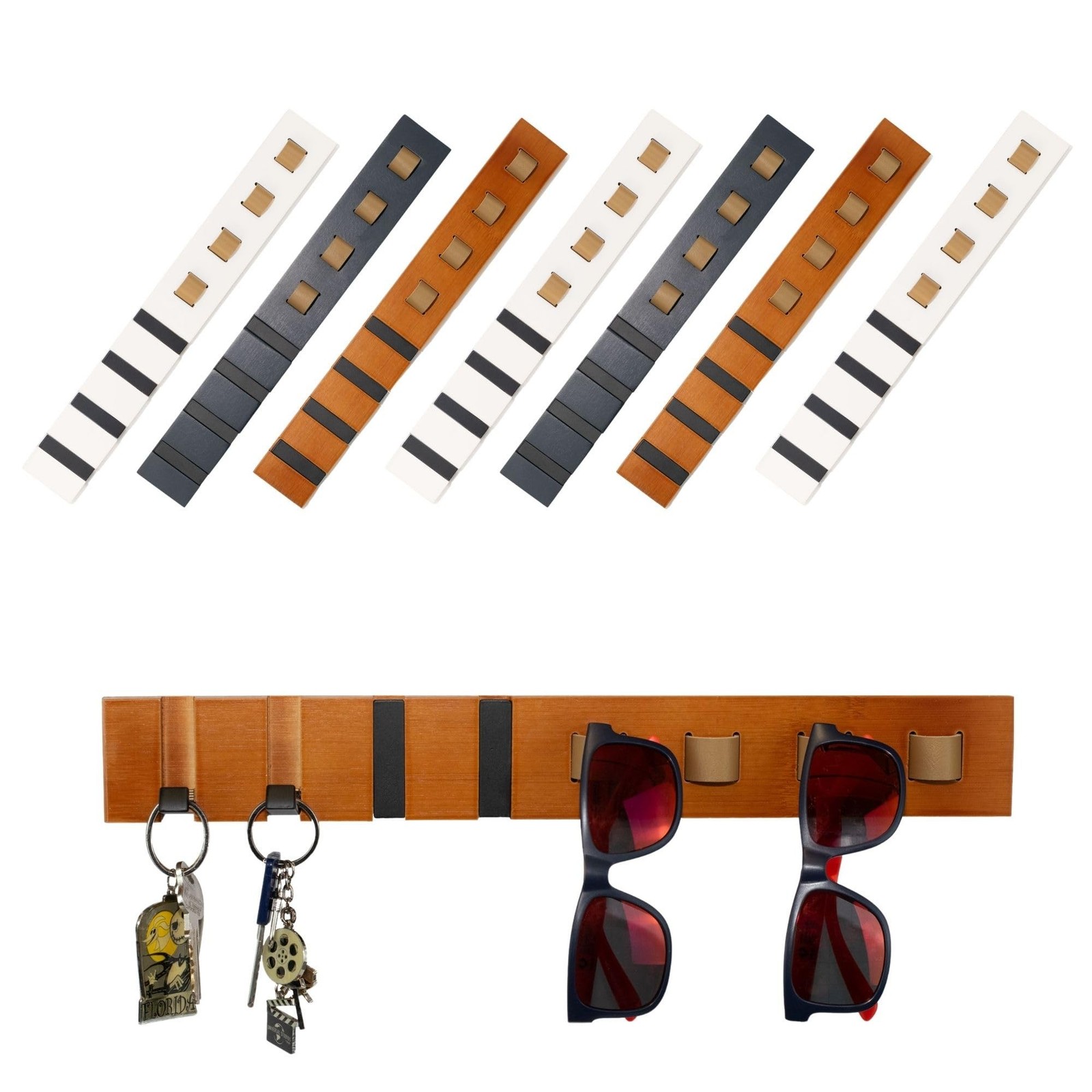 Sunglasses and Keys Organizer - Keychain and Eyeglass Holder 4 Glasses and 4 ...