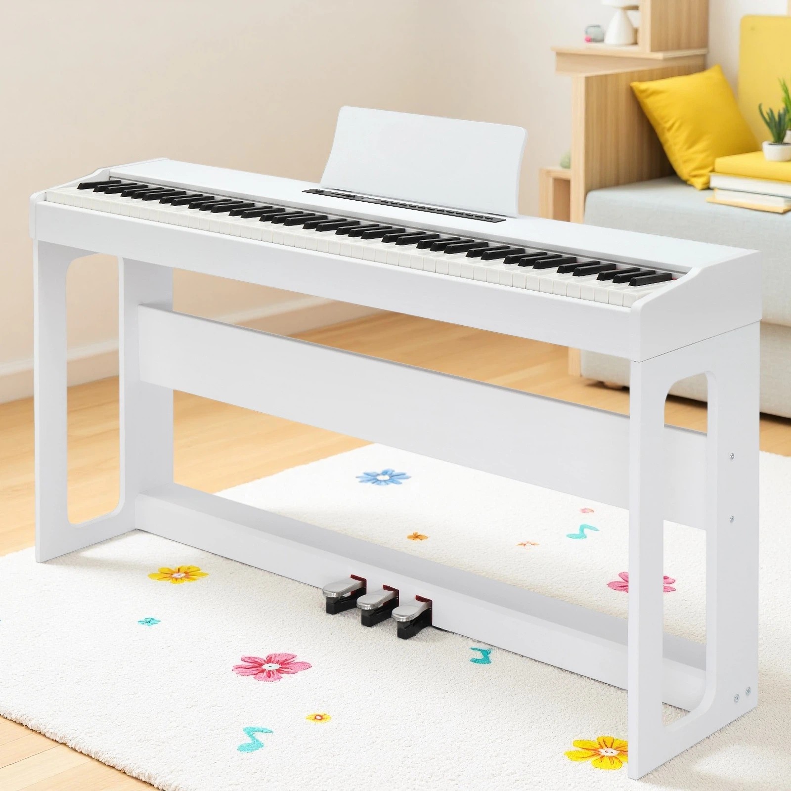 88-Key Full Size Fully Weighted Digital Piano Keyboard Set - White 3-Pedal