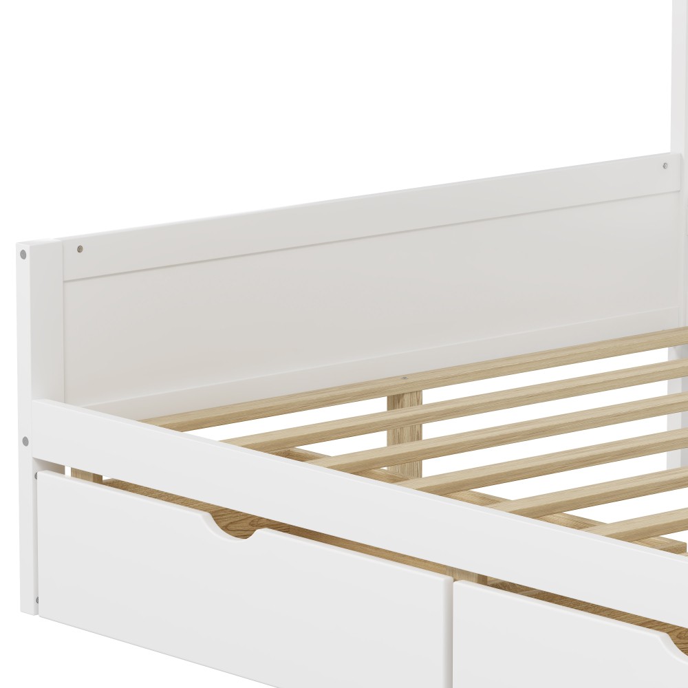 White L-Shape Daybed w/ Storage Cabinets & Desk, Twin Size