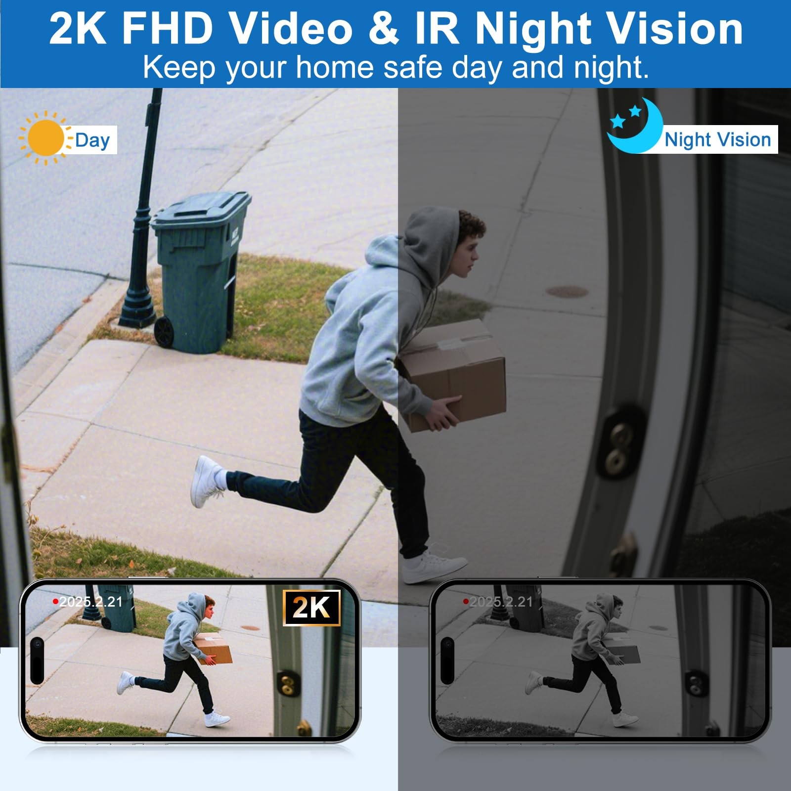 Doorbell Camera Wireless, Head-to-Toe Video - No Subscription Black