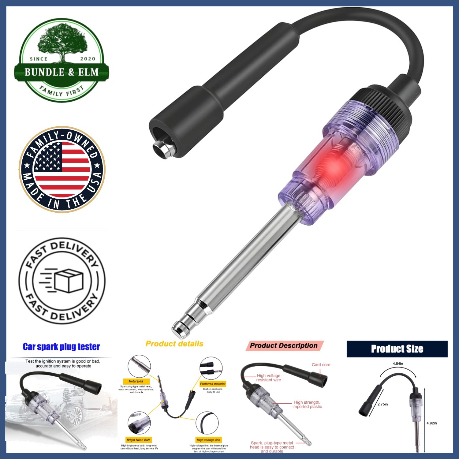 Inline Spark Tester Light for Automotive, Motorcycles, Lawnmowers & Engines