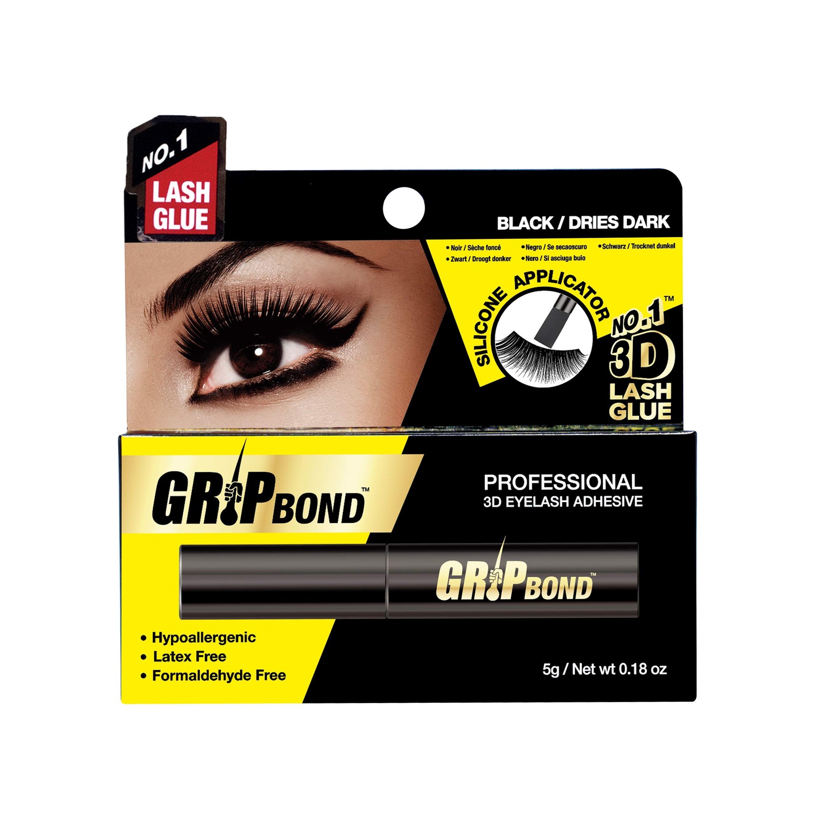 EBIN NEW YORK Grip Bond Eyelash Glue Silicone Pack of 1 (0.18 oz), Black