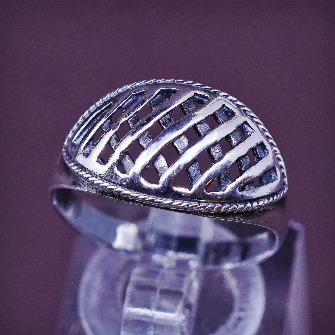 sz 8, vtg Sterling silver handmade ring, southwestern 925 wavy band