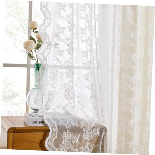 Rustic Lace Curtains, Romantic Sheer Curtains 63 52"W x 63"L (Pack of 2) Ivory