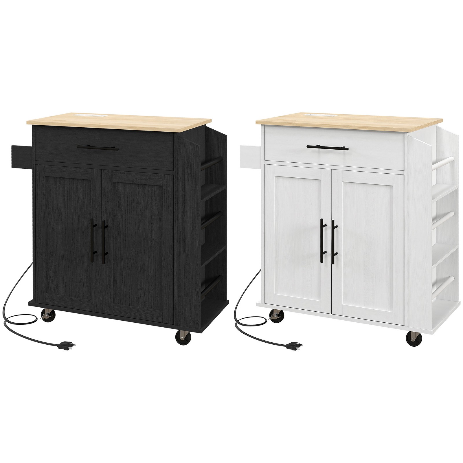 HOMCOM Kitchen Island with Storage and Power Outlets, Rolling Kitchen Cart