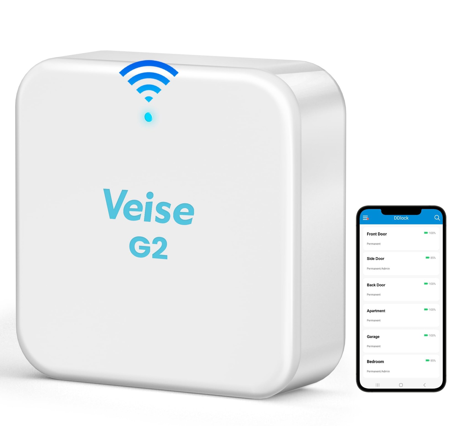Veise G2 Gateway, Smart Deadbolt Wi-Fi Remote Control, White
