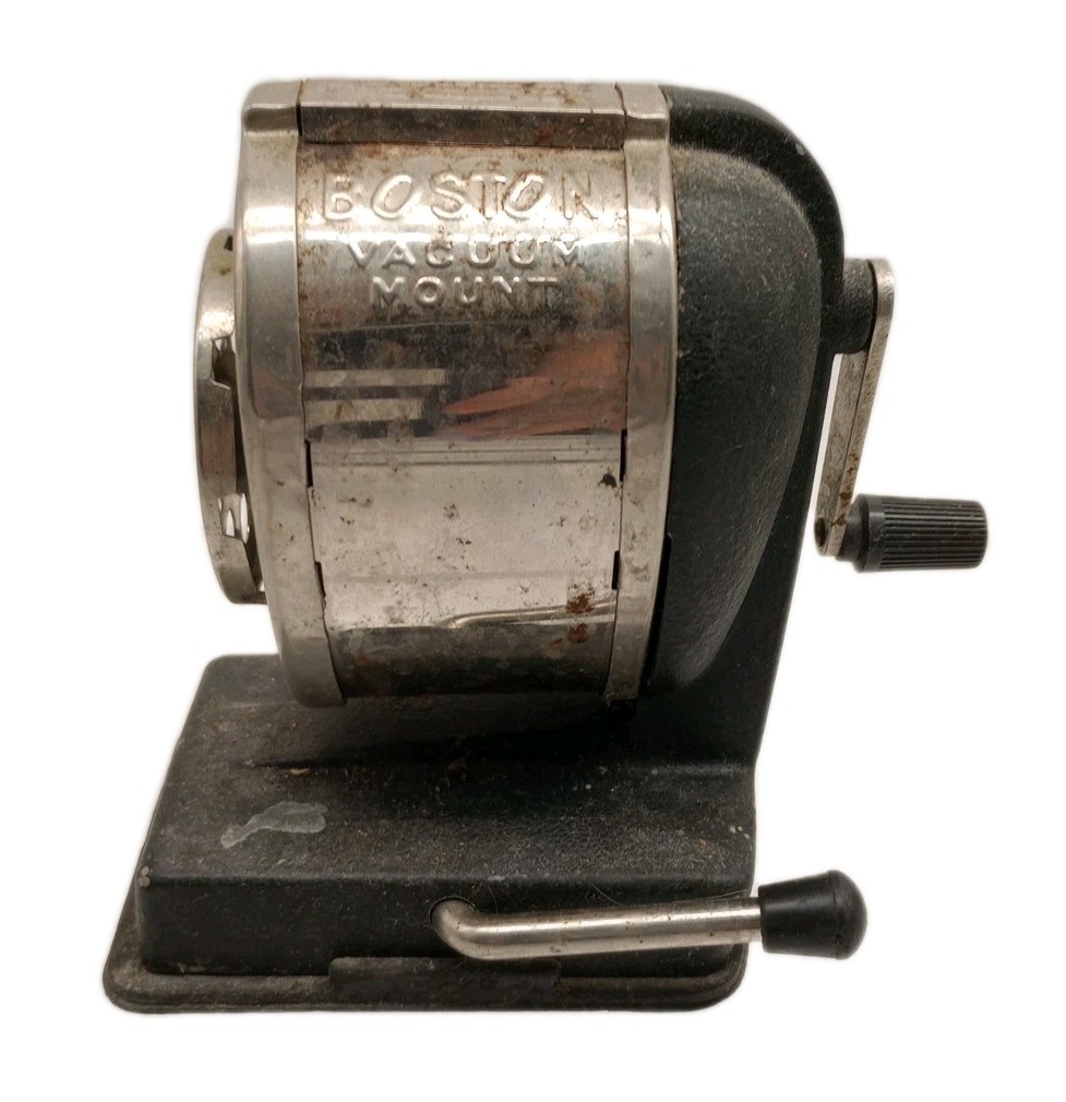 Vintage BOSTON Vacuum Mount Classroom Metal Pencil Sharpener w/ 8 Holes