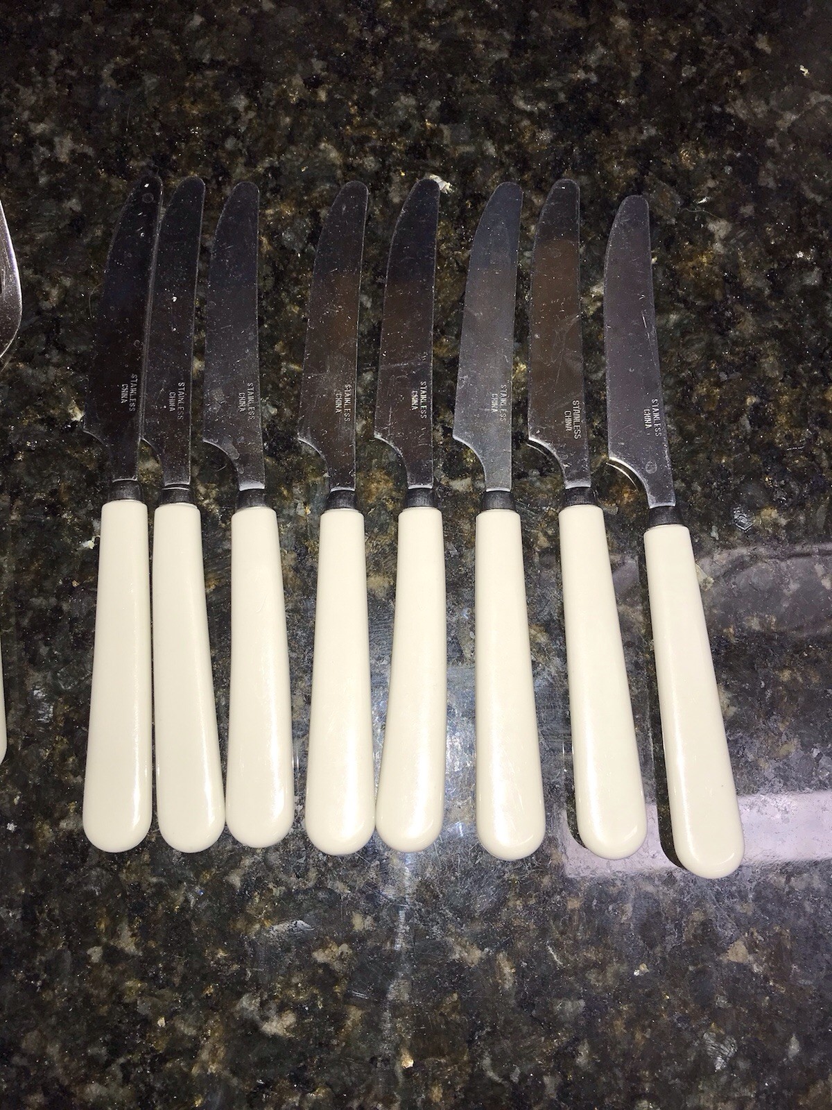 Vintage White Cream Plastic Handle Flatware Stainless Silverware 21 pc