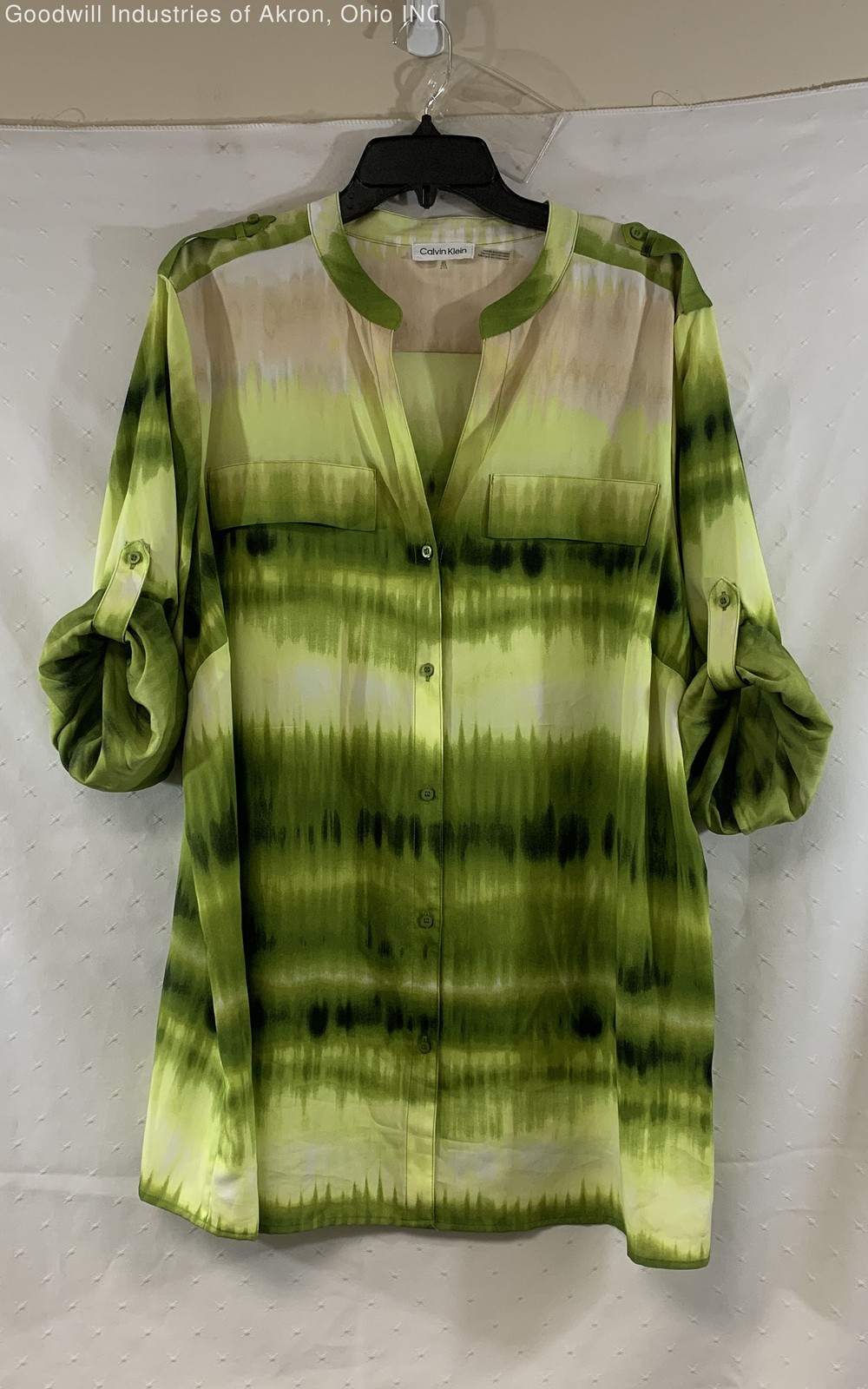 Calvin Klein Green Tie-Dye Roll Tab Sleeve Blouse Women's Size 2X