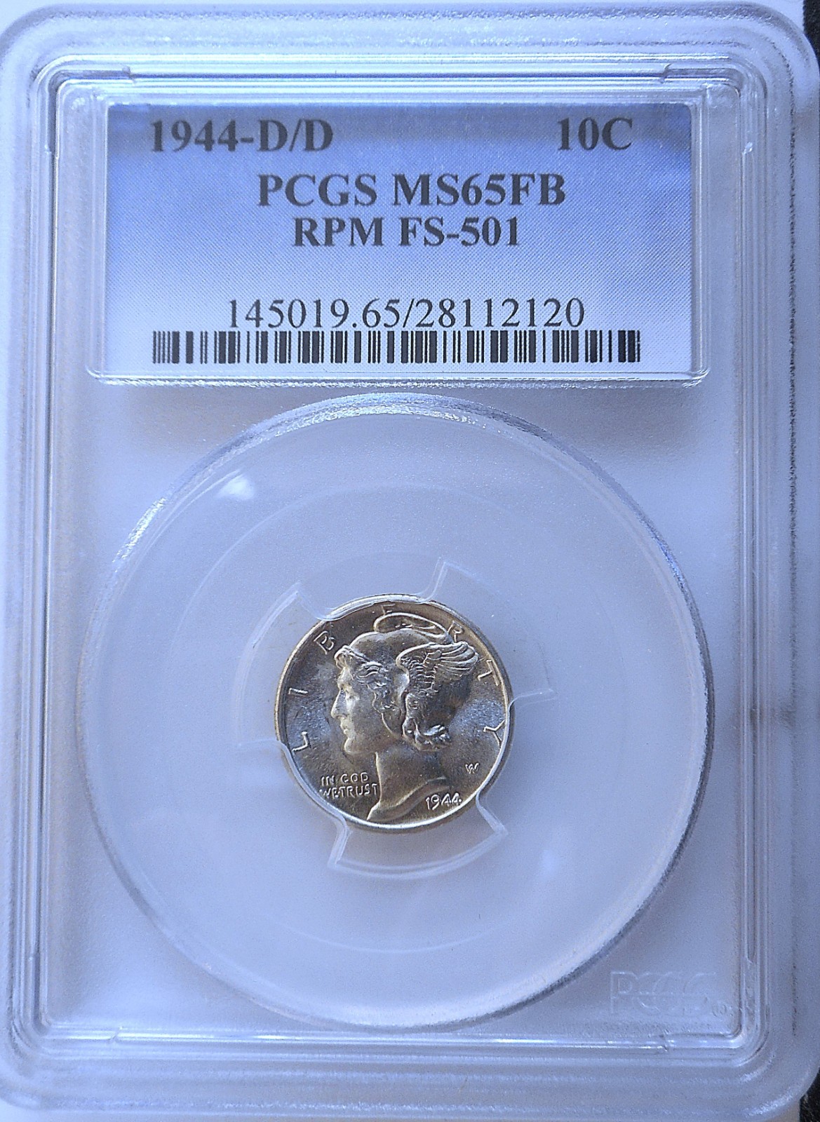 1944-d D/D RPM Mercury Dime. PCGS MS65FB. Cherry Pickers Variety FS-501 . EDS