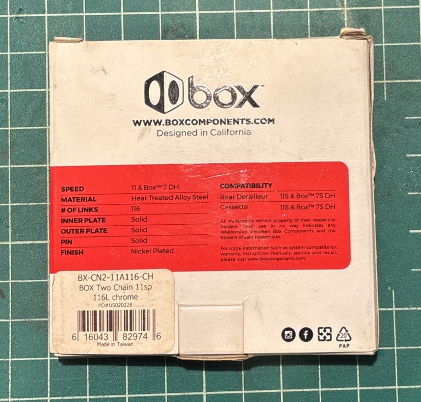 BOX Components Two Chain 11 Speed 116 Links Chrome Plate Shimano Compatible