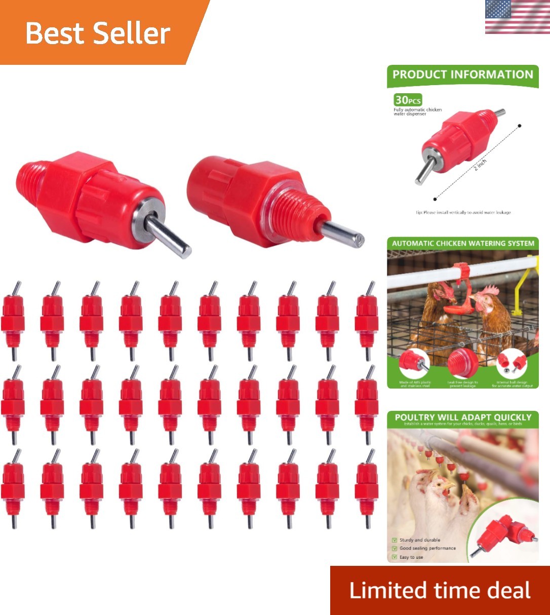 30 Pack Automatic Chicken Waterer - Efficient Gravity-Fed Poultry System