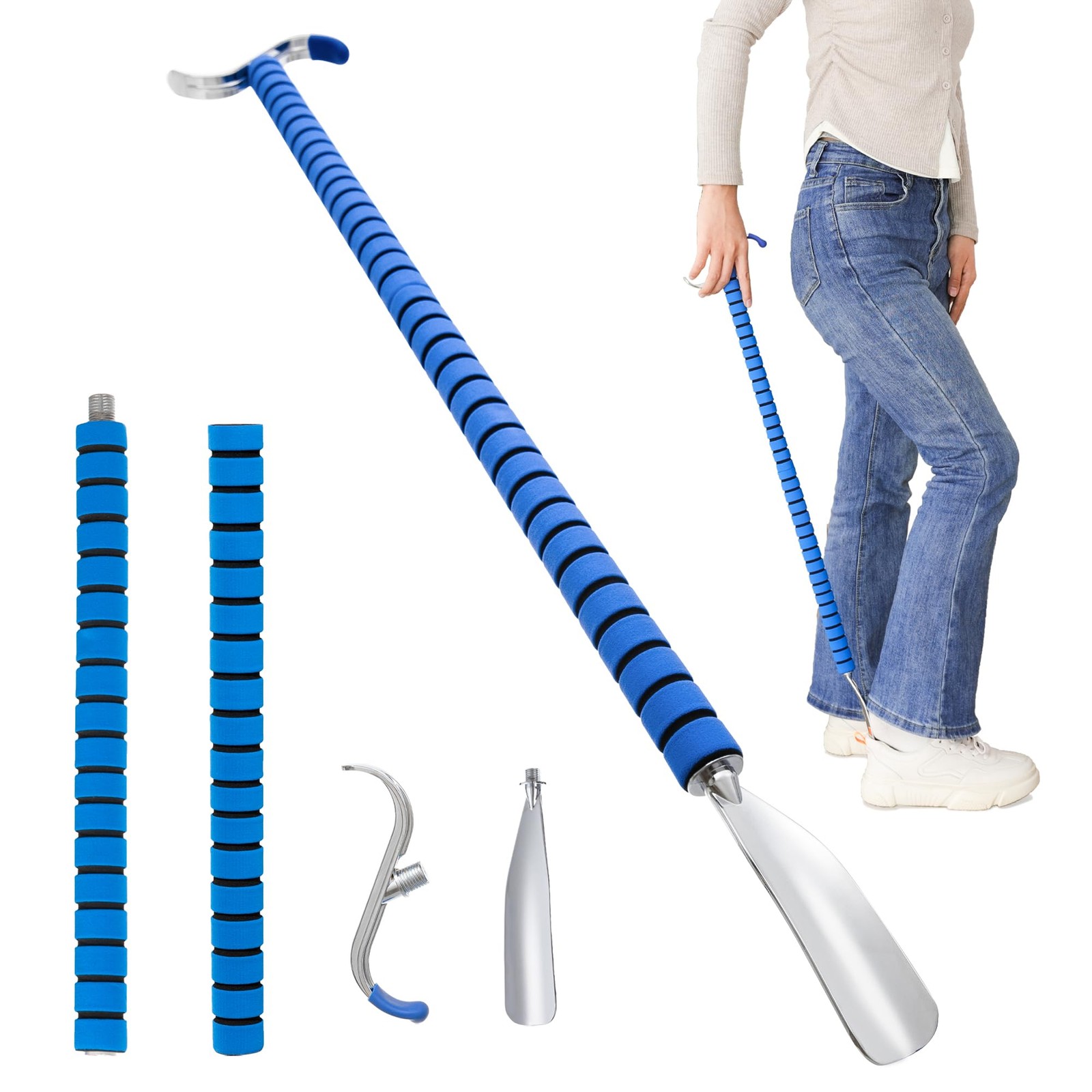 Fanwer Metal Long Shoe Horn with Dressing Stick - Handle for...