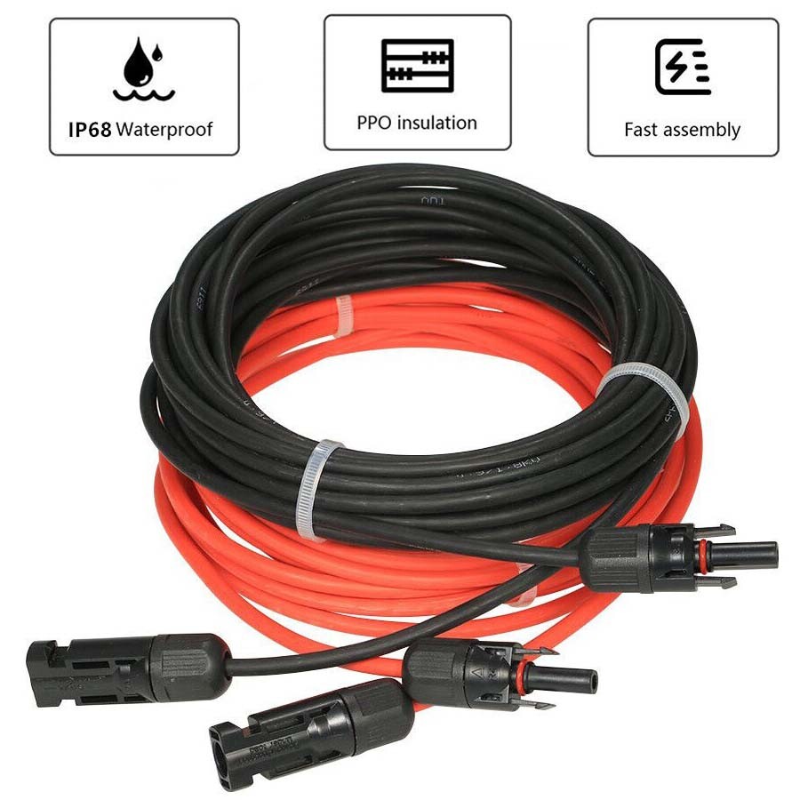 10AWG Black & Red Solar Panel Extension Cable with Female Male Connector 1*6mm²