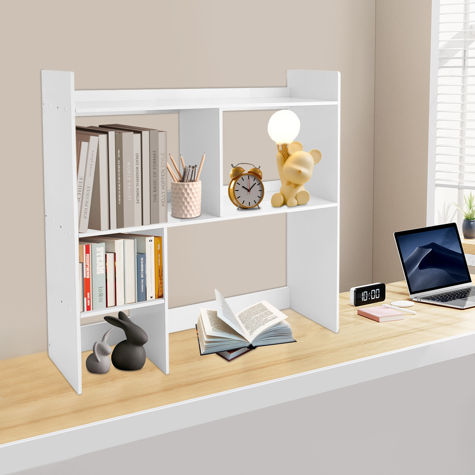 Desktop Bookshelf Plastic Desktop Storage Organizer 5 Grid for Office & Home