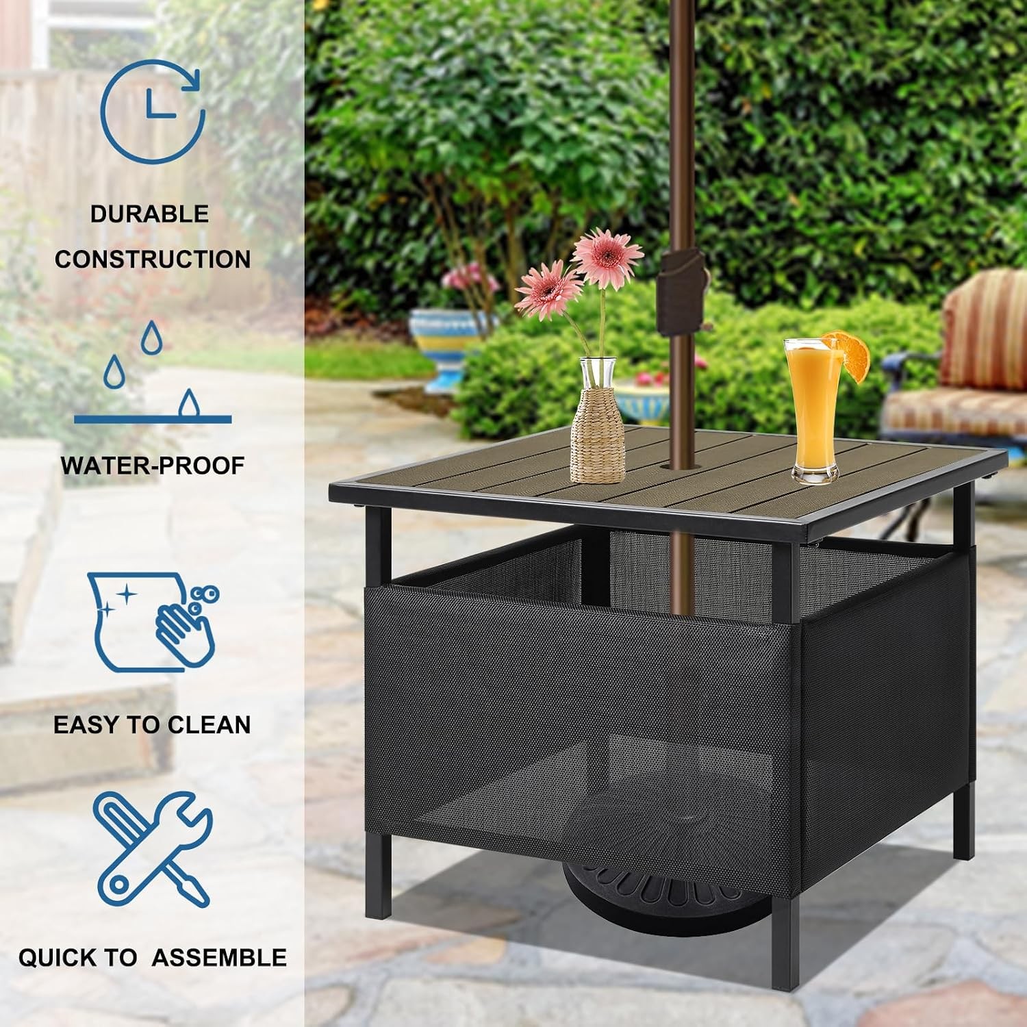 Adirondack Square Outdoor Side Table with Umbrella Hole, Pool Composite Patio...