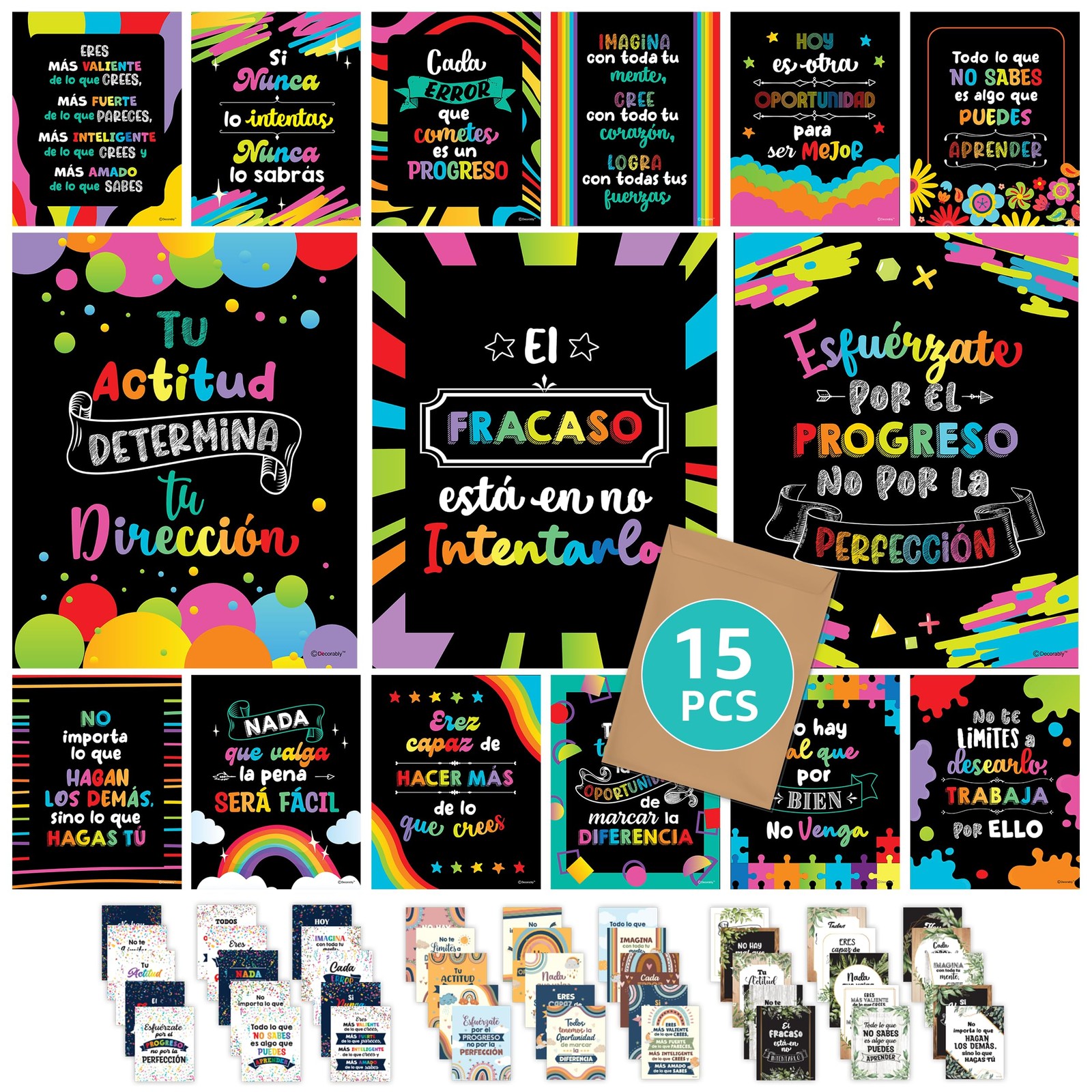 Decorably 15 Vibrant Chalkboard Motivational Spanish Classroom Posters High S...