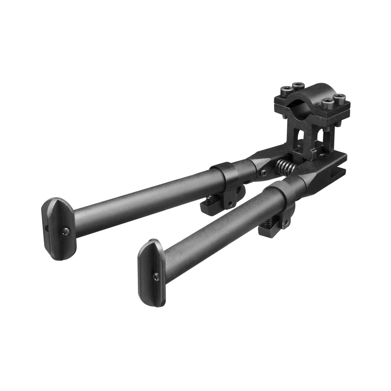 UNIVERSAL BARREL CLAMP ON BIPOD WITH ADJUSTABLE LEGS, ALUMINUM
