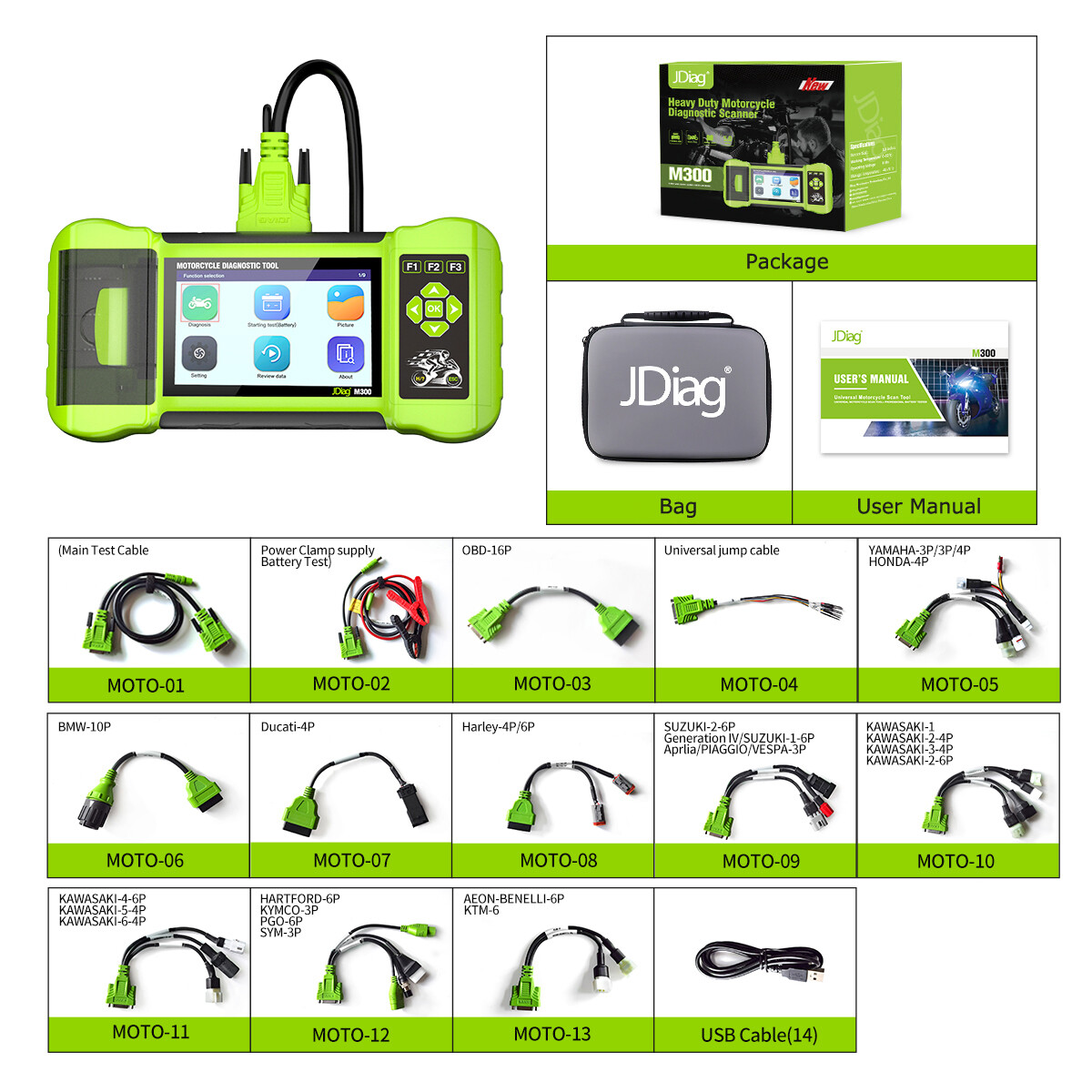 M300 Jdiag Scanner OBD2 Motorcycle All System Diagnostic Fault Code Reader US
