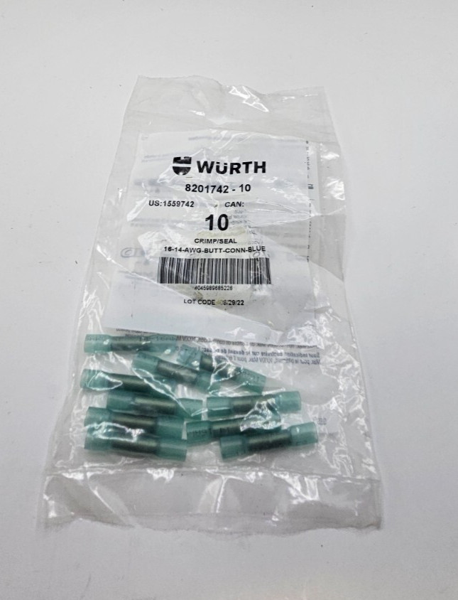 ( QTY 30 ) WURTH CRIMP SEAL  8201742-10 16-14 AWG BUTT CONN BLUE