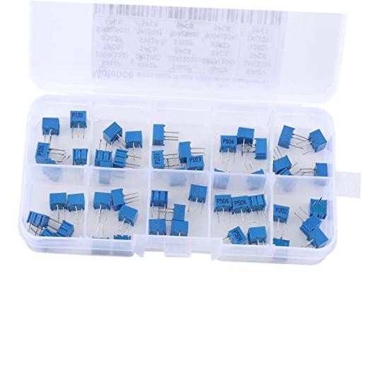 50PCS 3362P Single Turn Trimmer Potentiometer Assortment Kit | 100 500 1K 2K