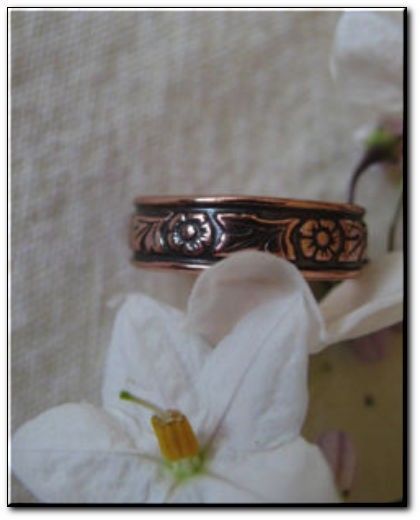 Solid Copper Ring Floral Band CR032. 1/4" inch wide. Available in sizes 3 to 13.