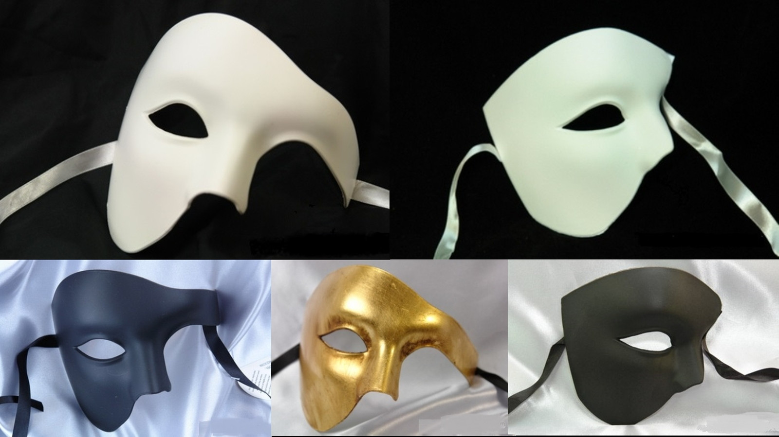 PHANTOM OF THE OPERA MARDI GRAS COSTUME BLANK PLAIN HALF FACE MASK BLACK WHITE