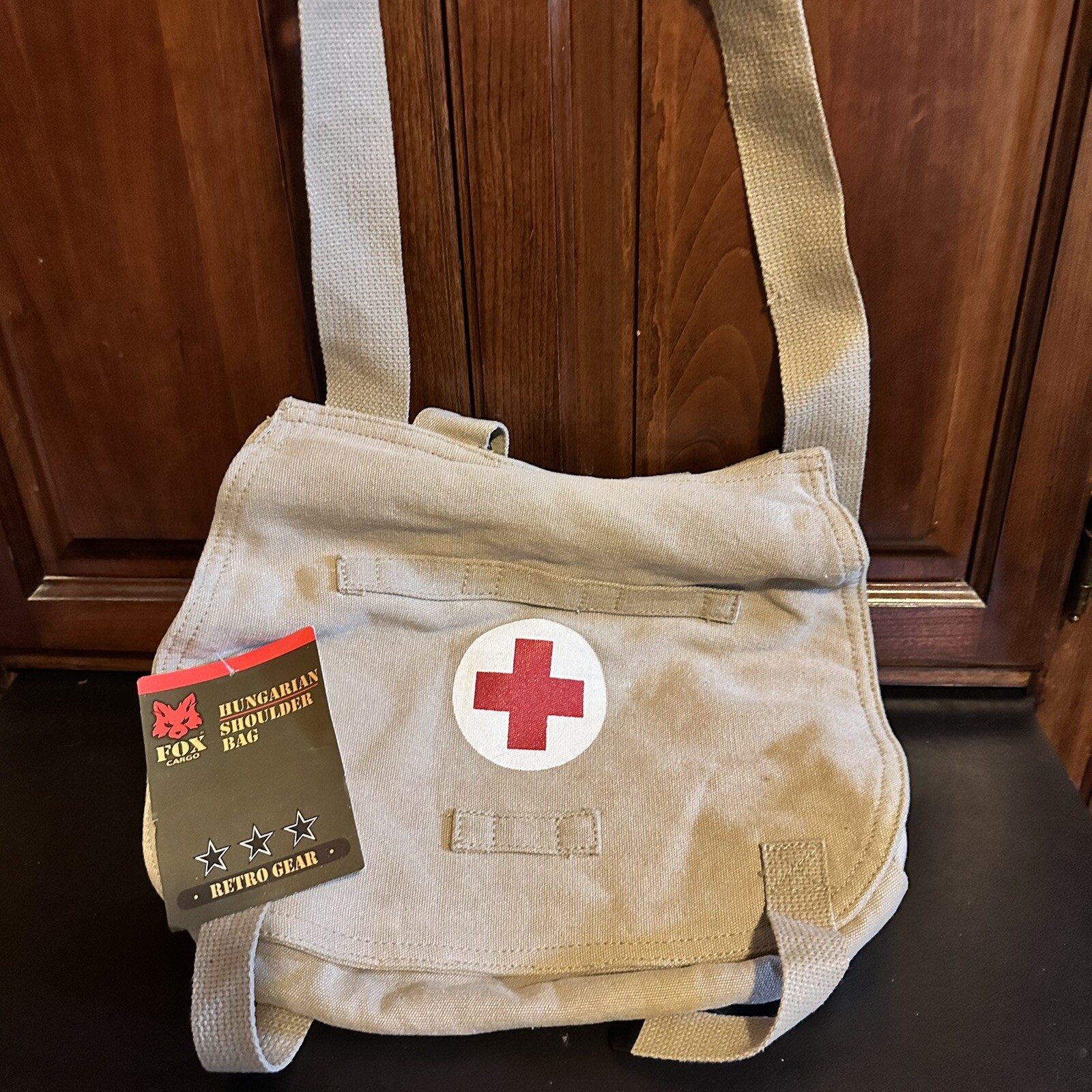 Retro Hungarian Shoulder Bag With Cross - Khaki