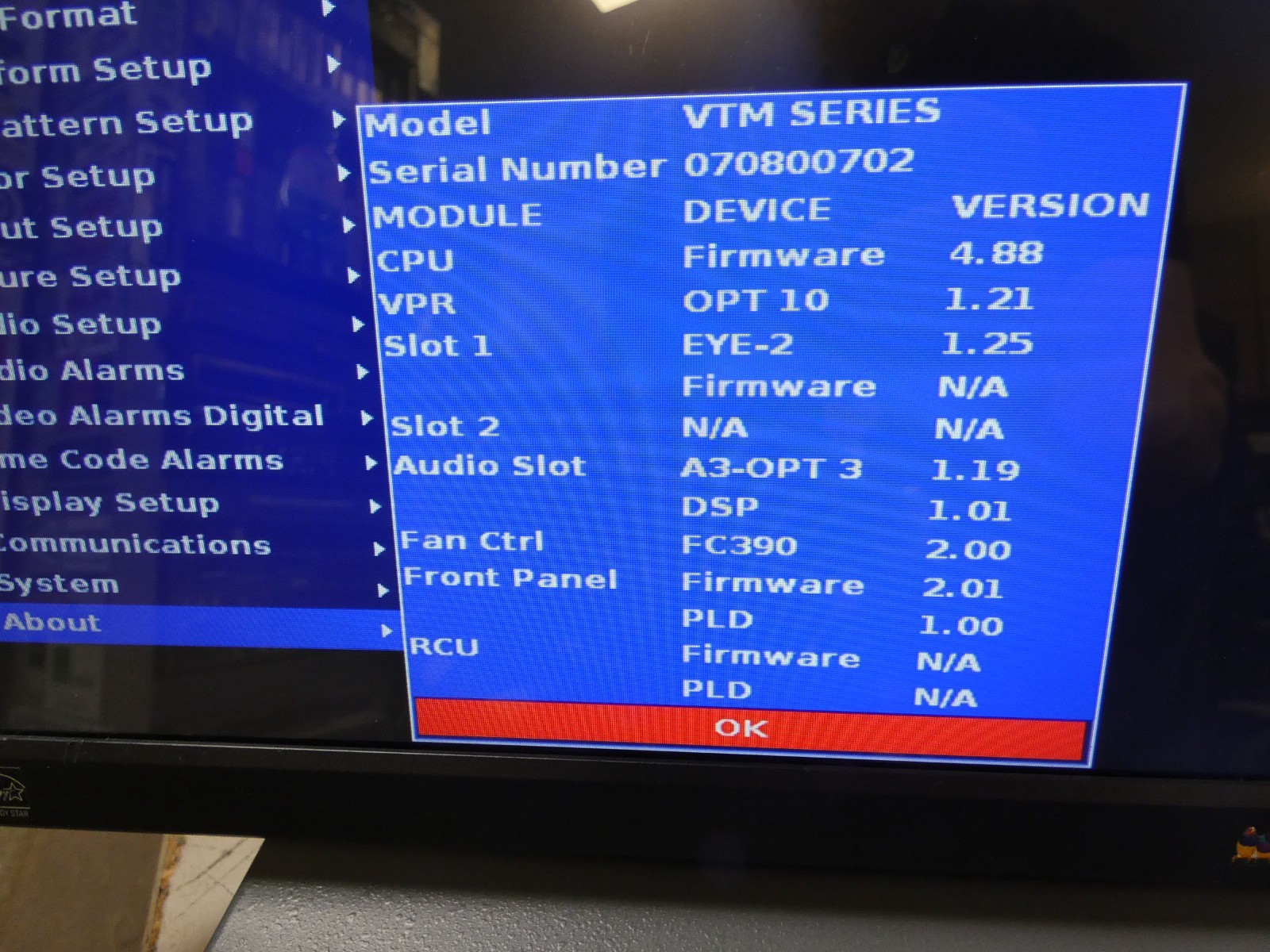 Harris Videotek VTM-4100 PKG-E Rasterizer w/Option EYE-2, Audio Option A3-OPT 3
