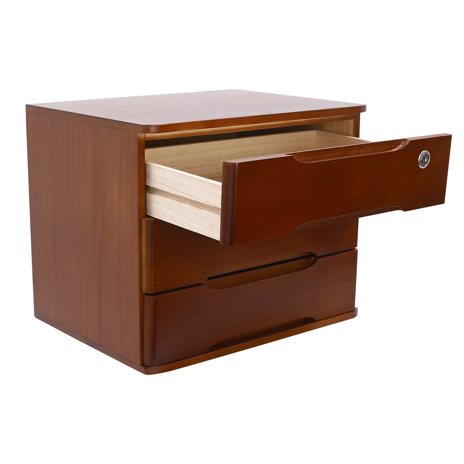 3-Tier File Cabinet Organizer Walnut Desktop Storage Box with Lockable 3 Drawers