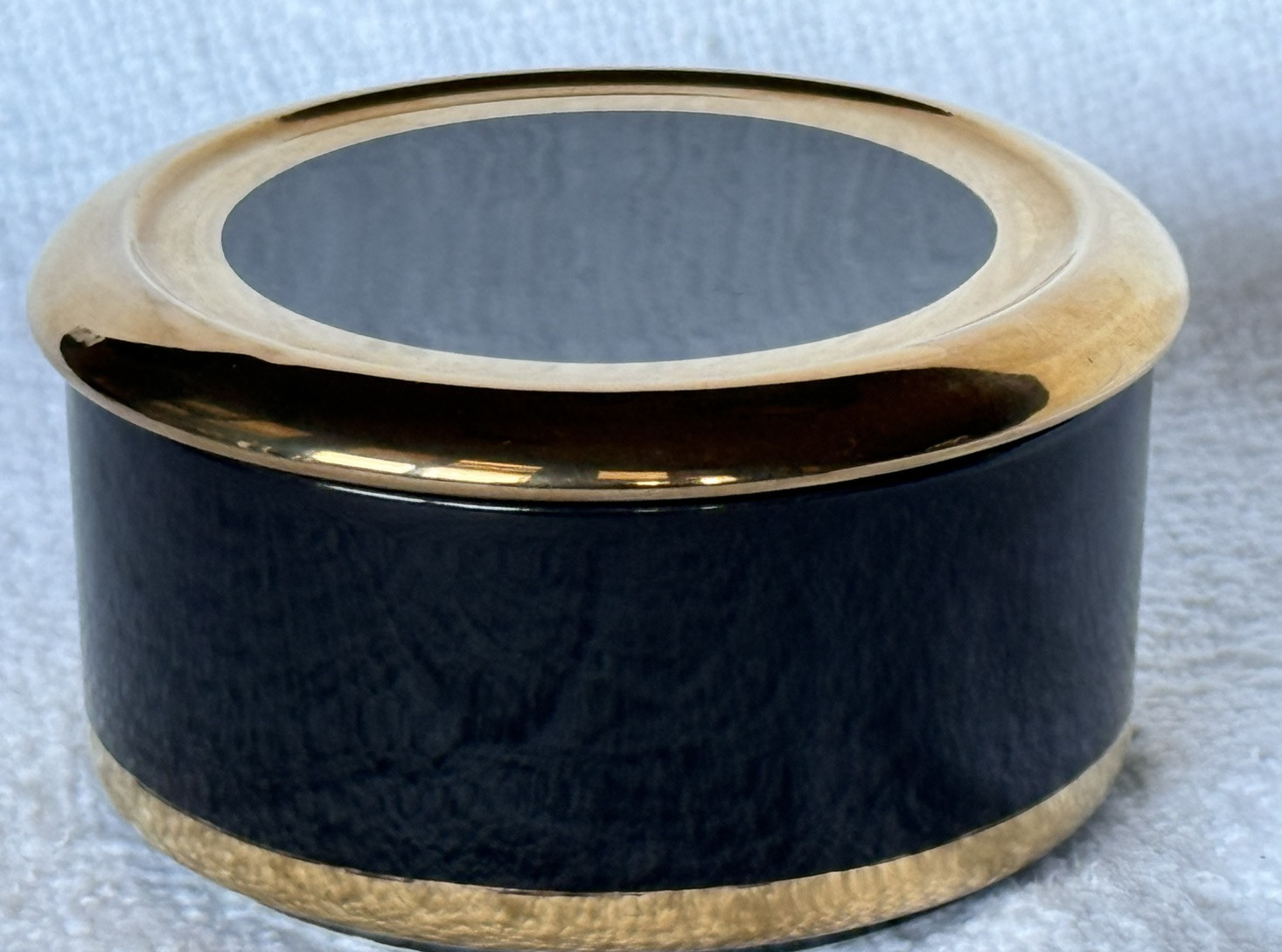 Chokin Glazed Ceramic Black & Gold Trim Lidded Trinket Boxes Jars Ceramic