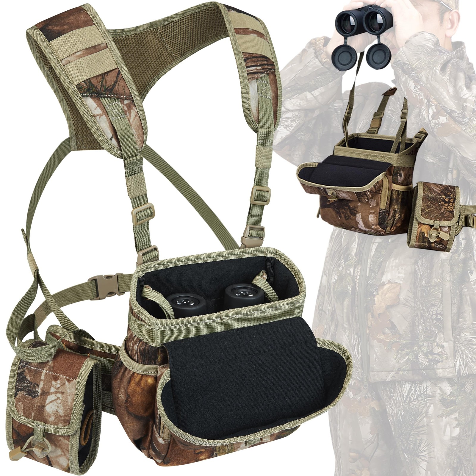 Binocular Harness Chest Pack with Rangefinder Pouch, Bino Harness with Rain C...