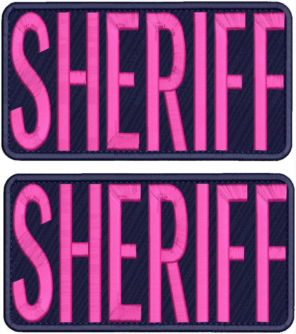 SHERIFF 2 EMBROIDERY PATCH 4x8'' HOOK ON BACK PINK ON navy blue