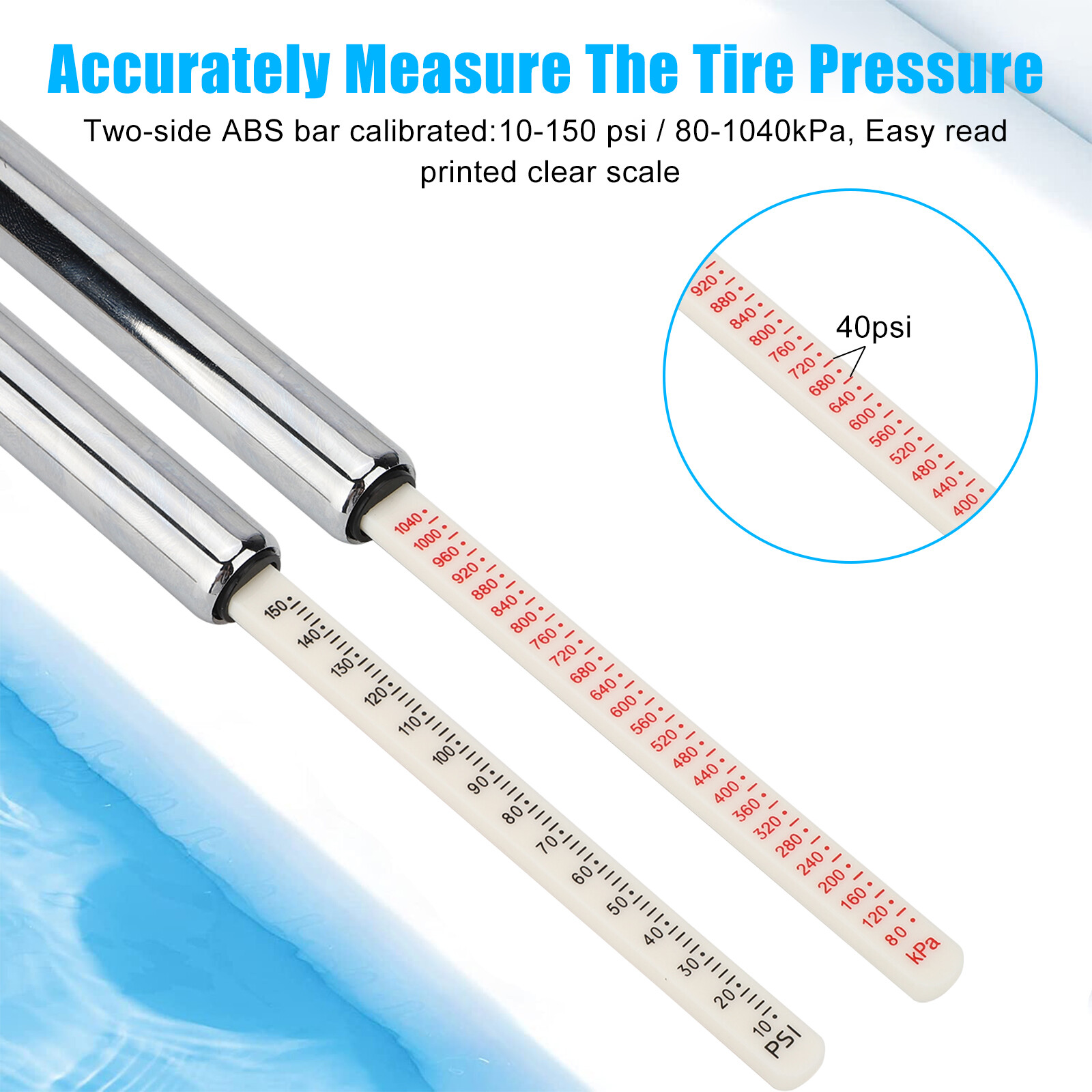 150PSI Heavy Duty Tire Air Pressure Gauge Straight-on Dual Head for Car Truck RV