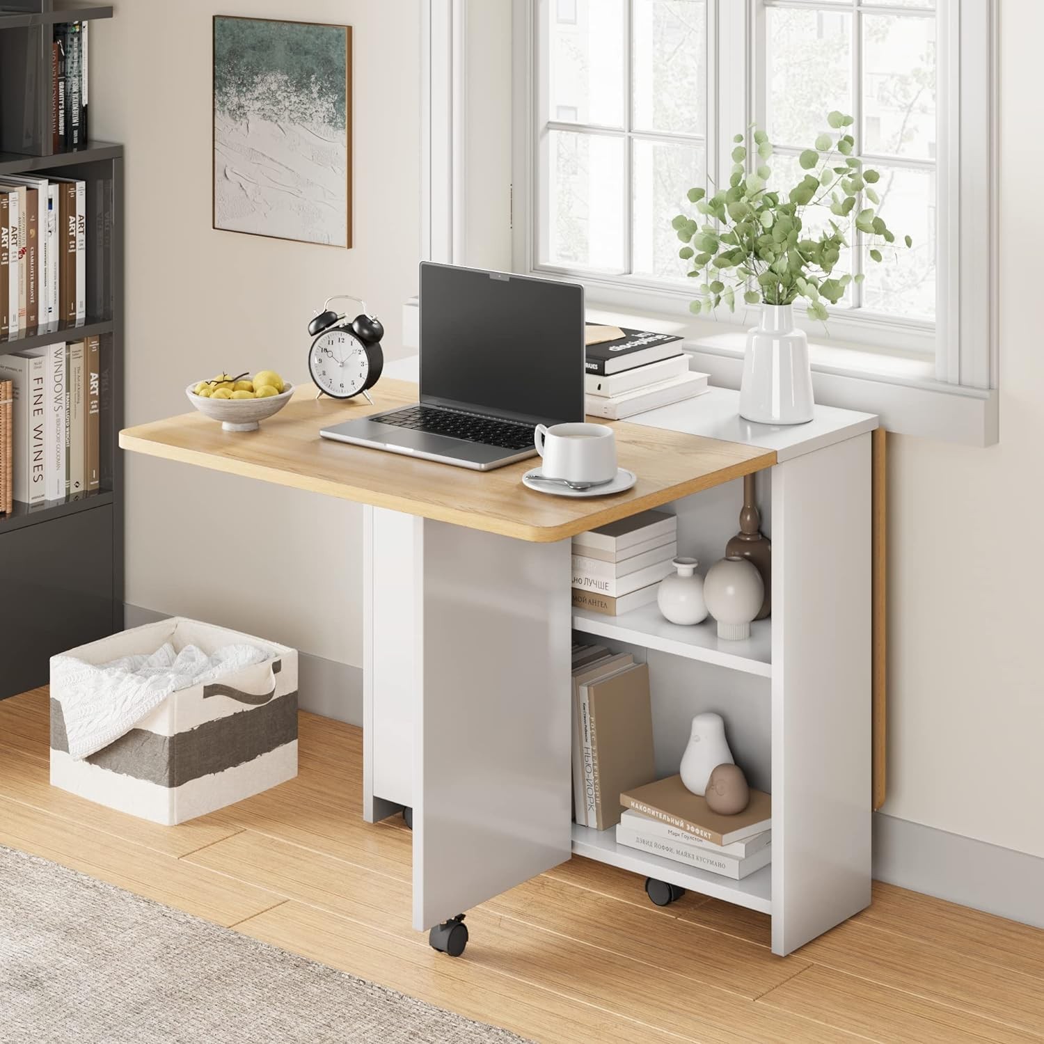Folding Dining Table, Drop Leaf Kitchen Table with Storage Shelf ,Space Saving