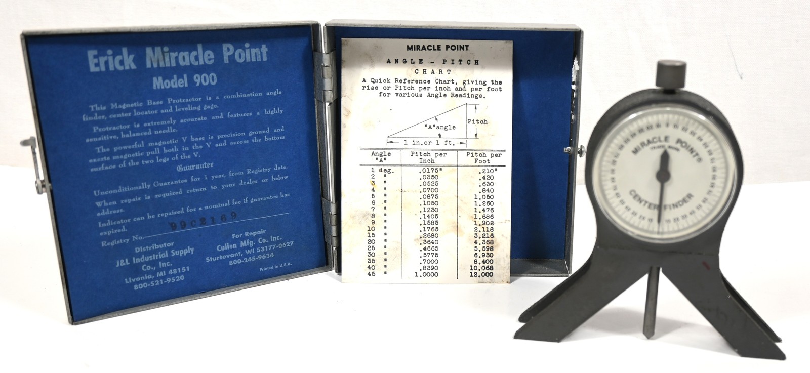ERICK MIRACLE POINT MODEL 900 PROTRACTOR In Case Center Finder