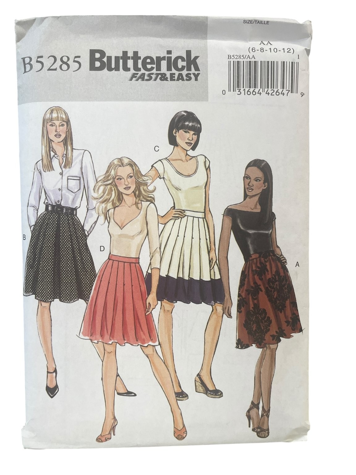 Butterick B5285 Misses Skirts Size 6 8 10 12 Fast & Easy A-Line Pleated