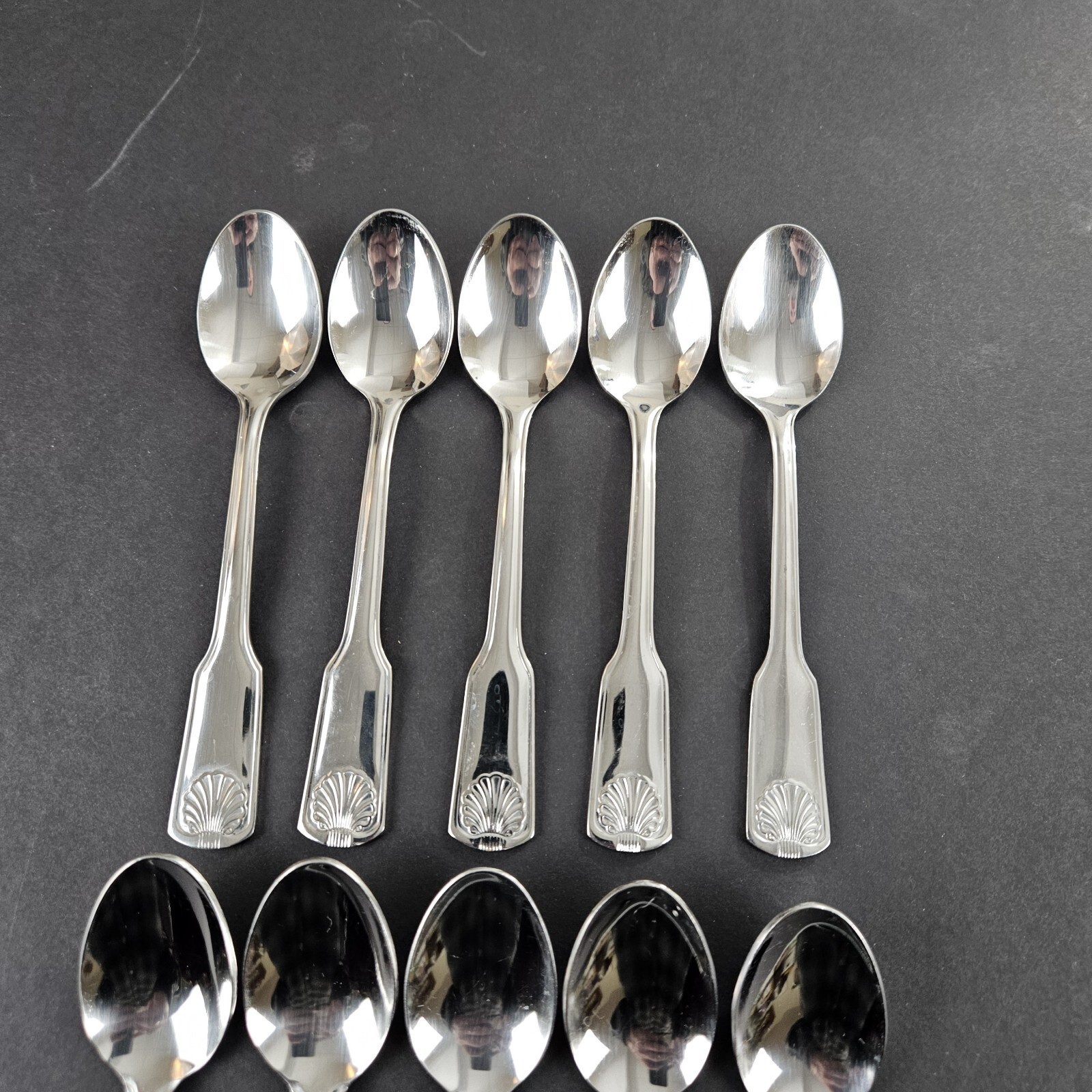 Cambridge Flatware Teaspoon Lot Shell Pattern Stainless 10 Teaspoons
