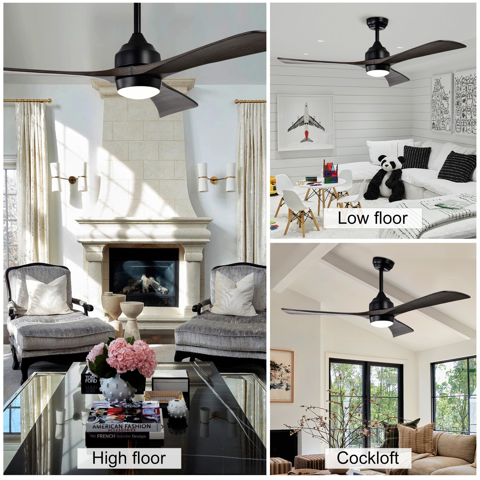 52"Solid Wood Blades Ceiling Fan Lights Remote Control,Quiet DC Motor 3 Blade