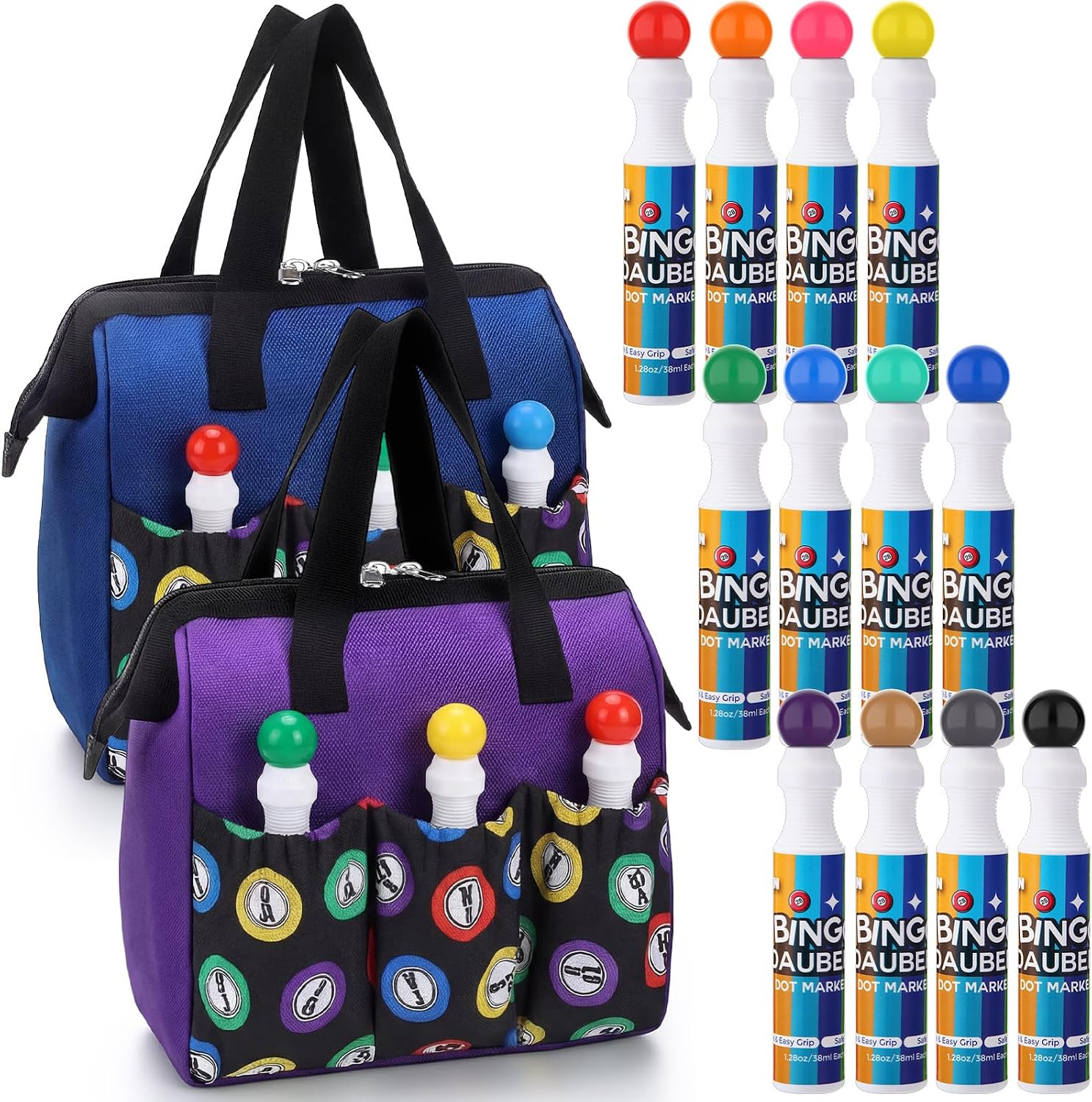2 Set Bingo Dauber Bag with 12 Pcs Daubers Mixed Colors Set of Dot Markers in 6