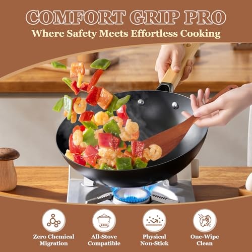 2 Pcs Solid Wood Spatula Set for Nonstick Pans, 12-inch Ergonomic Kitchen Tool