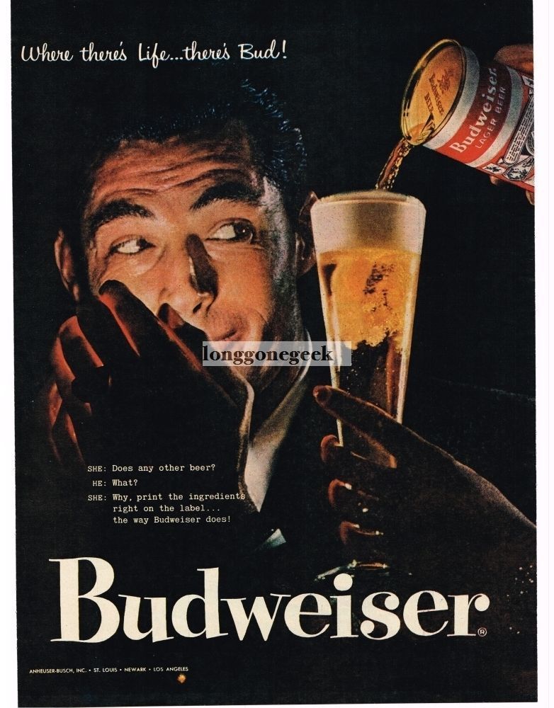 1957 BUDWEISER Beer Man Lights Cigarette In Dark Vintage Print Ad