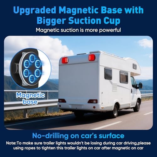 Magnetic Wireless Trailer Lights, Upgraded 2.4GHz Transmitter with 2000mAh Red
