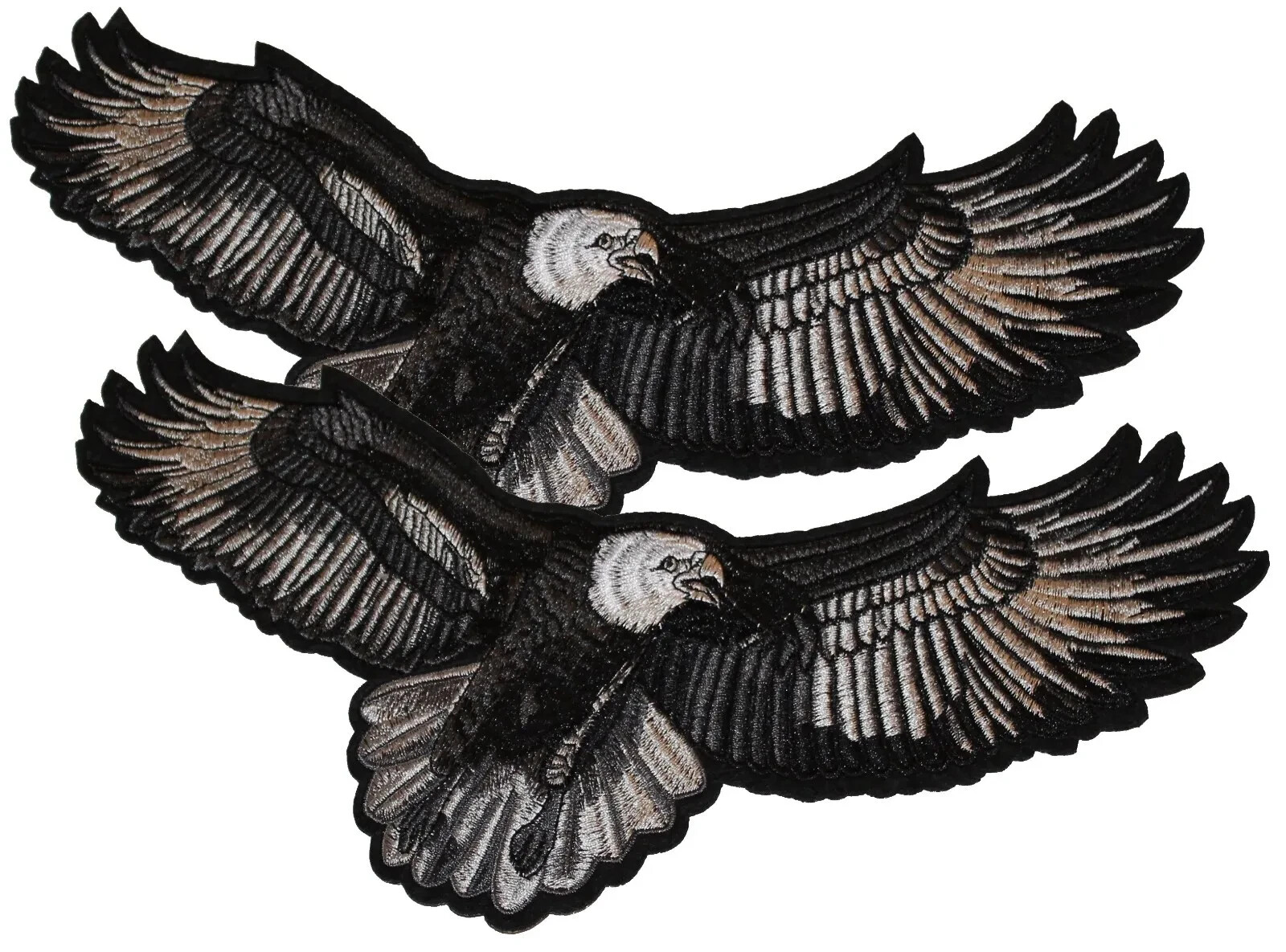 Lot of 2 AMERICAN BALD EAGLE USA BIKER LARGE EMBROIDERED PATCH 11 1/2" Wide